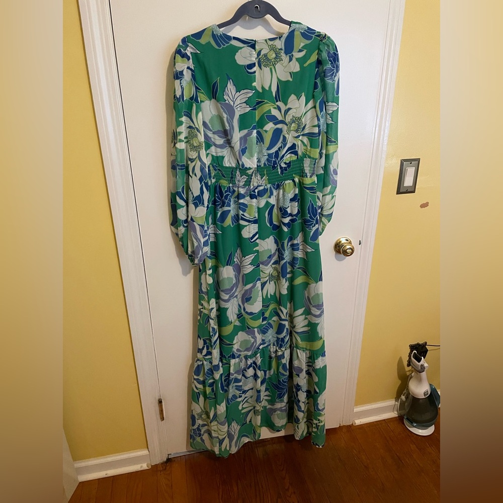 Jessica Howard Green and Blue Floral Long Sleeve Dress